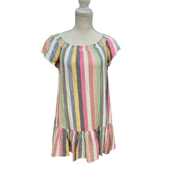 Marine Layer Shirley Stripe off the shoulder Bold Multicolor MiniDress - Picture 2 of 9